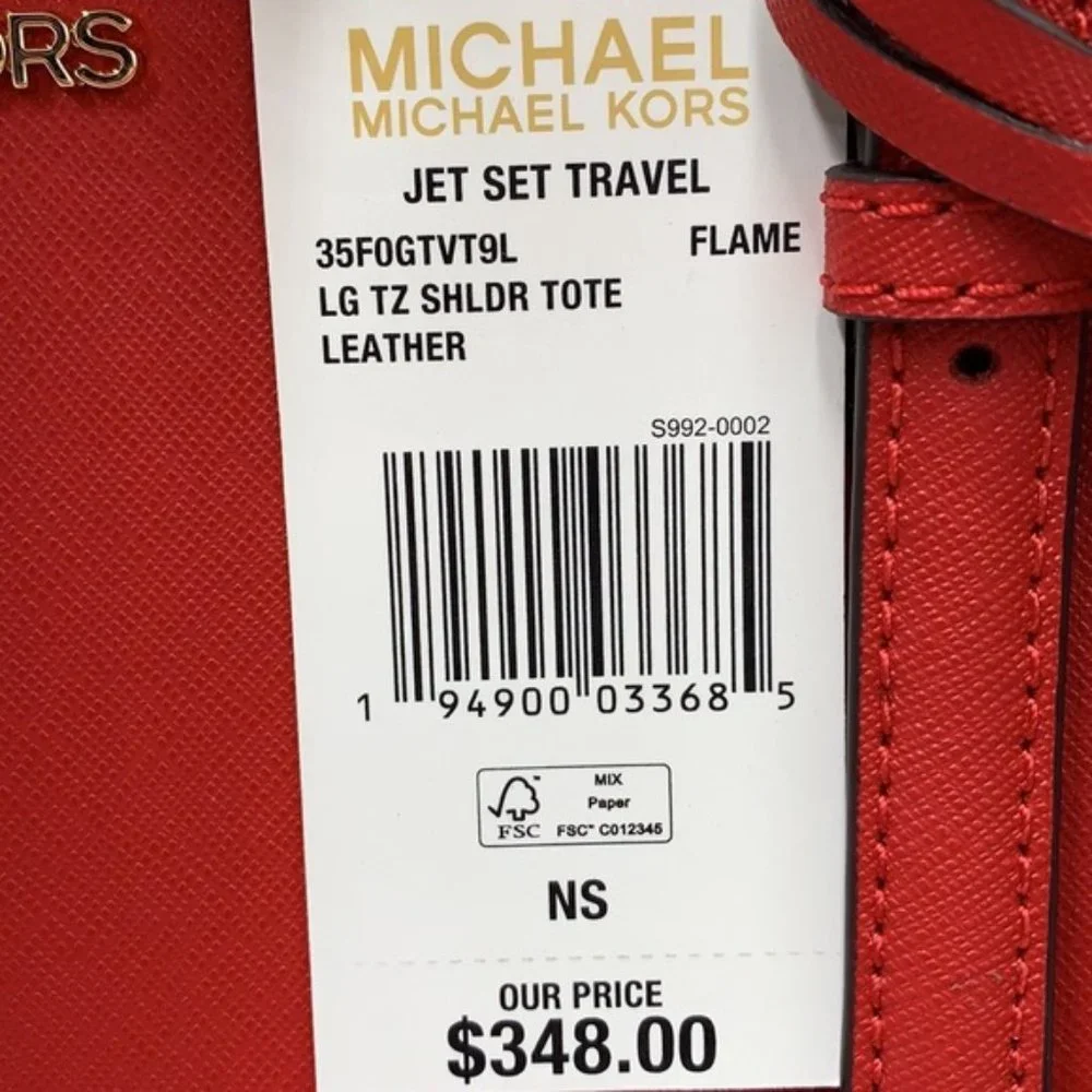 MICHAEL KORS JET SET TRAVEL LARGE TOP ZIP SHOULDER TOTE FLAME - Picture 16 of 16